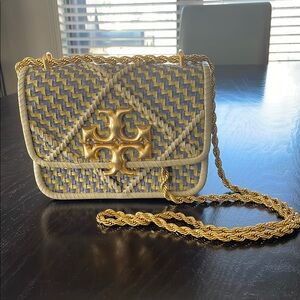 Tory Burch Purple and Tan Eleanor Crossbody Bag with Chain Strap